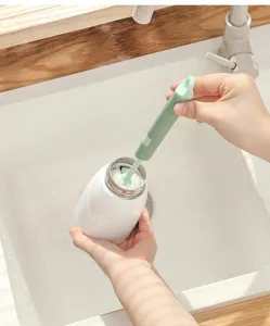 Long handle sponge bottle brush, green plastic handle for deep cup and mug cleaning.