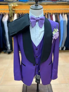 Traje hombre morado tres piezas slim fit esmoquin novio boda fiesta chaqueta chaleco pantalón