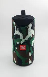 Portable waterproof bluetooth speaker with camouflage design, deep bass and outdoor strap.