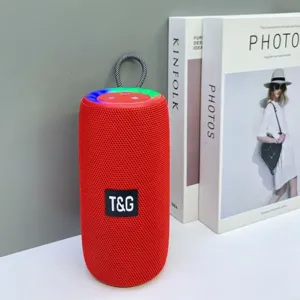 Tragbarer roter Bluetooth Lautsprecher mit Stoffnetz, LED Ring und Gurt für Outdoor