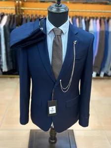 Κομψό Ανδρικό Μπλε Σκούρο Κοστούμι Slim Fit Γάμου Επιχειρηματικό Επίσημο Σμόκιν