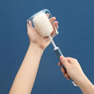 Long handle sponge cup cleaning brush with 360 degree rotary design for deep bottle cleaning.