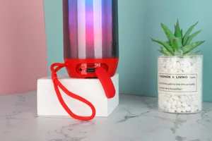 Nahaufnahme des tragbaren kabellosen Bluetooth-Lautsprechers mit bunten RGB-Lichtern.