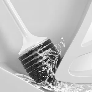 Long handle toilet brush with flexible head for deep cleaning and efficient bathroom maintenance.