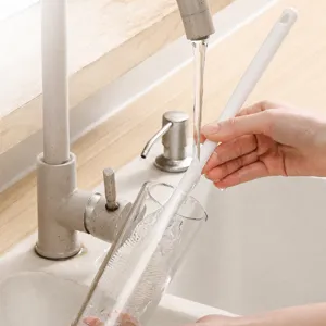 Long handle silicone cleaning brush for cups bottles and kitchenware, flexible and deep clean.