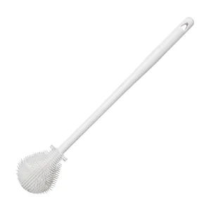 White silicone bottle brush with long handle for deep cup and baby bottle cleaning.
