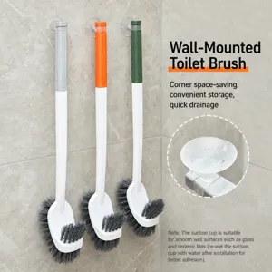Plastic Toilet Brush With Holder Punch Free Wall Mounted S Shaped Long Handle Toilet Bowl Cleaner Bathroom Cleaning Tool