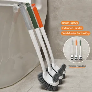 Long handle toilet brush with suction cup, plastic wall-mounted cleaning brush for bathroom.