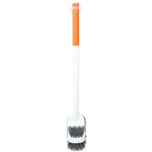 Long handle toilet brush with suction cup wall mounted plastic cleaning brush for bathroom