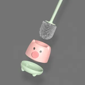 Cute pig toilet brush set with holder, soft bristles and drainage base for bathroom.