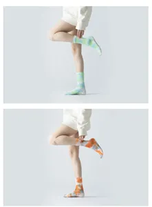 Women tie-dye yoga five toe socks non-slip pilates socks mid tube athletic sports socks