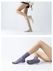 Chaussettes de yoga cinq doigts pour femmes antidérapantes pilates sport fitness respirantes