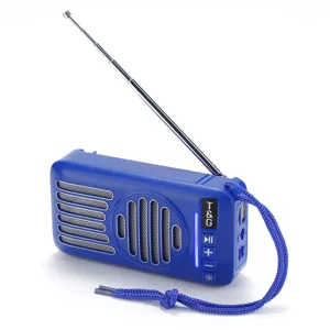 Tragbarer kabelloser Bluetooth-Lautsprecher mit Antenne und Gurt in Blau für Outdoor.