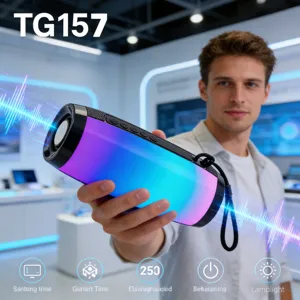 Haut-parleur Bluetooth sans fil portable avec lumières LED colorées et basses profondes.