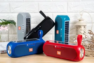 Portable solar bluetooth speaker outdoor waterproof wireless subwoofer with TF card slot and handle.