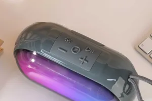 Portable wireless Bluetooth speaker with vibrant RGB lighting and powerful bass sound.