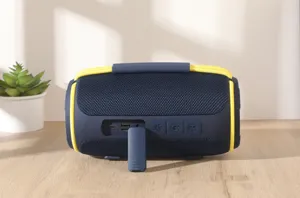 Tragbarer Outdoor Bluetooth Lautsprecher mit schwerem Bass und RGB Beleuchtung.
