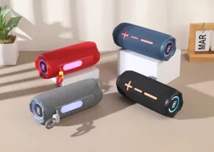 Portable outdoor Bluetooth speaker with RGB lights, waterproof wireless stereo sound, deep bass.