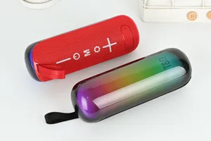 Vue détaillée du haut-parleur Bluetooth sans fil portable avec lumières LED colorées.