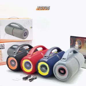 Portable wireless Bluetooth speaker with heavy bass, handle design and colorful lights.