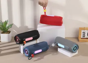 Portable wireless Bluetooth speaker with vibrant RGB lights and powerful stereo sound system.