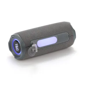 Portable outdoor wireless Bluetooth speaker with fabric mesh design and RGB light.