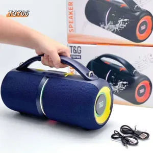 Portable Bluetooth speaker with handle wireless stereo bass outdoor mini sound box with lights