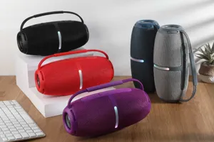 Portable wireless Bluetooth speaker with TWS function, RGB light strip, and deep bass.