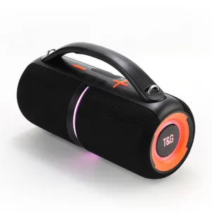 Portable wireless bluetooth speaker with handle, colorful lights and deep bass sound.