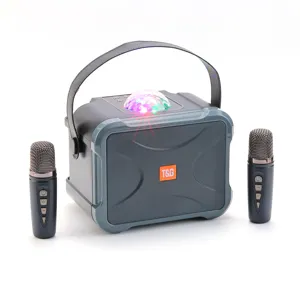 Portable wireless bluetooth karaoke speaker with dual mics and colorful lights for home