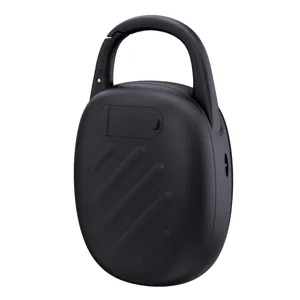 Tragbarer Outdoor Bluetooth Lautsprecher mit Karabiner Haken, schwarzes Mini Design.