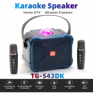 Portable Wireless Bluetooth Speaker With Dual Microphones Colorful LED Lights HiFi Sound Home Karaoke Entertainment System