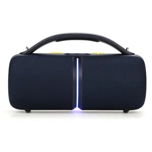 Portable wireless Bluetooth speaker with handle, mini outdoor subwoofer with LED light strip.