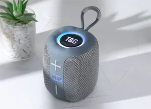 Portable grey mini bluetooth speaker with handle TWS light outdoor wireless sound box