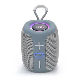 Portable mini Bluetooth speaker with LED light, TWS wireless outdoor audio device.