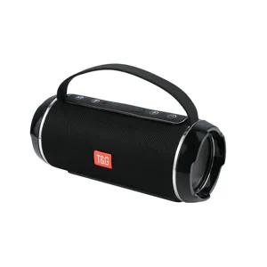 Tragbarer kabelloser Bluetooth-Lautsprecher Detailansicht mit schwarzem Mesh-Design.