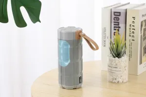 Altoparlante Bluetooth impermeabile esterno portatile con luce LED, design grigio.