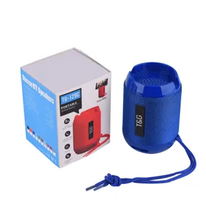 Portable wireless Bluetooth speaker with lanyard and packaging box, compact design for outdoor music.