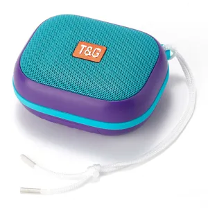 Portable wireless Bluetooth speaker detail view, compact macaron color mini design with lanyard.