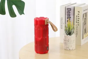 Altoparlante Bluetooth portatile rosso con maniglia, dispositivo audio wireless per esterni.