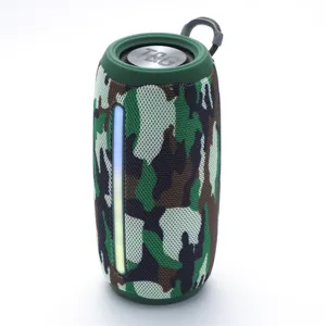 Portable waterproof wireless Bluetooth speaker with camo mesh, LED light and strap outdoor.