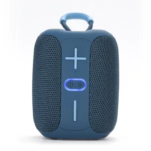 Portable waterproof Bluetooth speaker with colorful LED lights and hanging hook for outdoor travel.