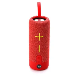 Dettaglio ravvicinato del corpo in tessuto a rete e dei pulsanti dell'altoparlante Bluetooth.