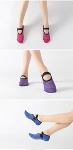 Details of women non-slip yoga socks with cross straps, breathable grip socks for ballet pilates.