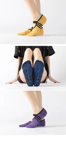 Professional anti-slip yoga socks for women, cross straps, grip dots for ballet fitness.