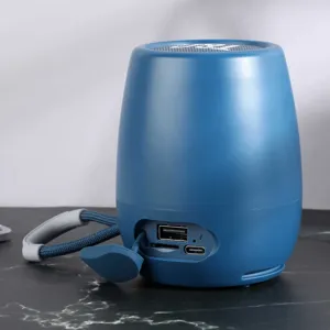 Altoparlante bluetooth portatile blu senza fili con slot per scheda TF e porta di ricarica.