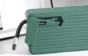 Detailaufnahme der tragbaren Bluetooth Box Anschlüsse mit USB und TF Kartensteckplatz.