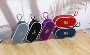 Tragbarer kabelloser Bluetooth Lautsprecher mit Tragegurt fuer Outdoor Stereo Musik und Bass.