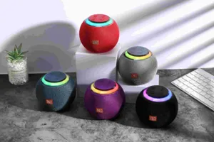 Portable spherical mini Bluetooth speaker with colorful LED lights and TWS sound.