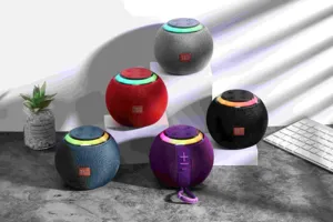 Portable sphere bluetooth speaker with colorful LED lights and fabric wireless mini soundbox.